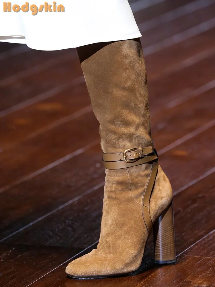 Sewing Zipper - Retro Buckle Straps Boots Suede Sewing
