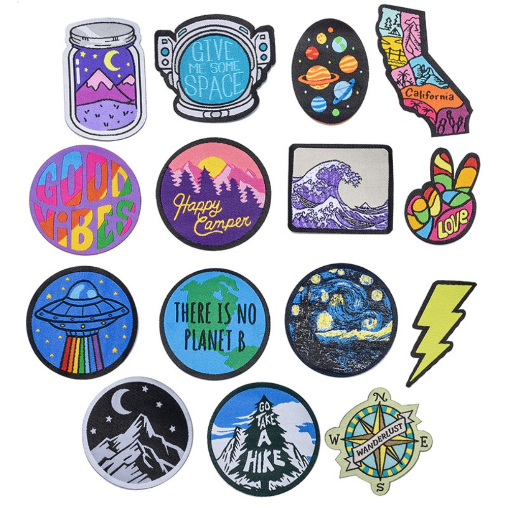 Sewing Labels - Cartoon Landscape Space Woven Label Patch