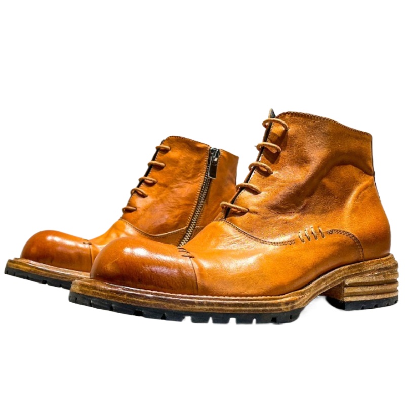 Sewing Zipper - Ethnic Style Washed Horsehide High-top Boots