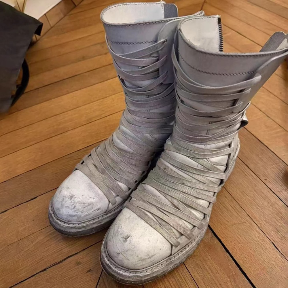 Sewing Zipper - Multiple Cross Tied White Walking Boots