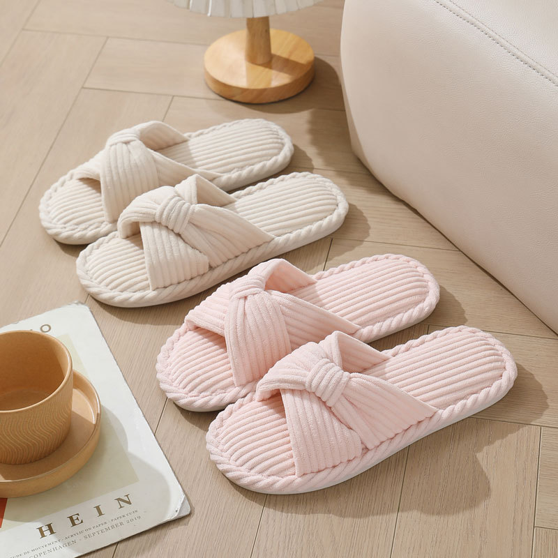 Sewing Fabric - Corduroy Cross Strap Home Slippers for