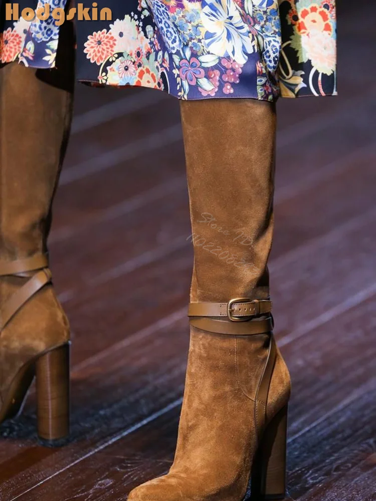 Retro Buckle Straps Boots Sued - Sewing Zipper ulasan dan harga