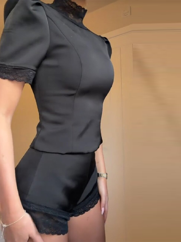 New Satin Lace Edge Top Short  - Shoulder Pad Set In ulasan dan harga